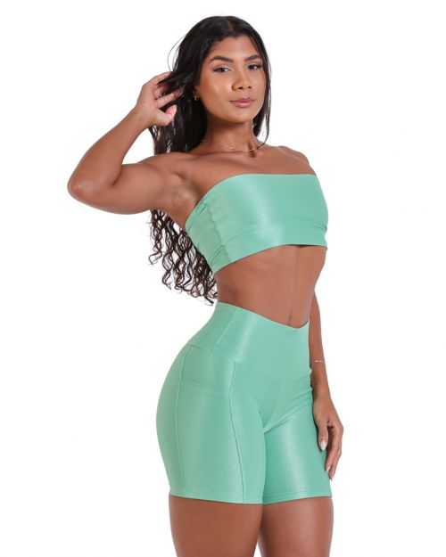 Conjunto Short Bolso Duplo Compressão + Top Faixa