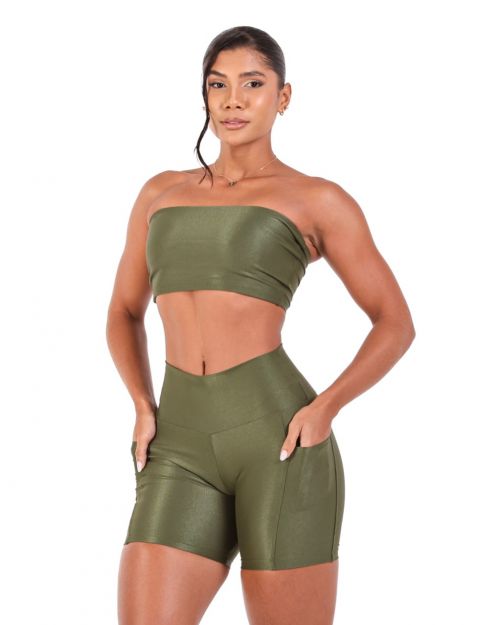 Conjunto Short Bolso Duplo Compressão + Top Faixa