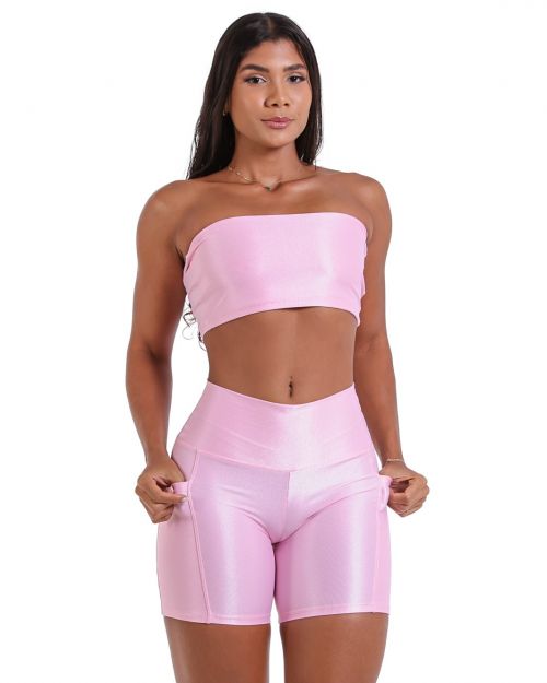 Conjunto Short Bolso Duplo Compressão + Top Faixa