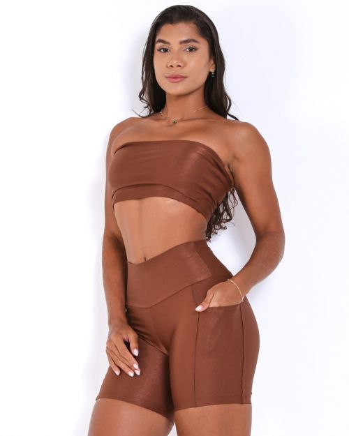 Conjunto Short Bolso Duplo Compressão + Top Faixa