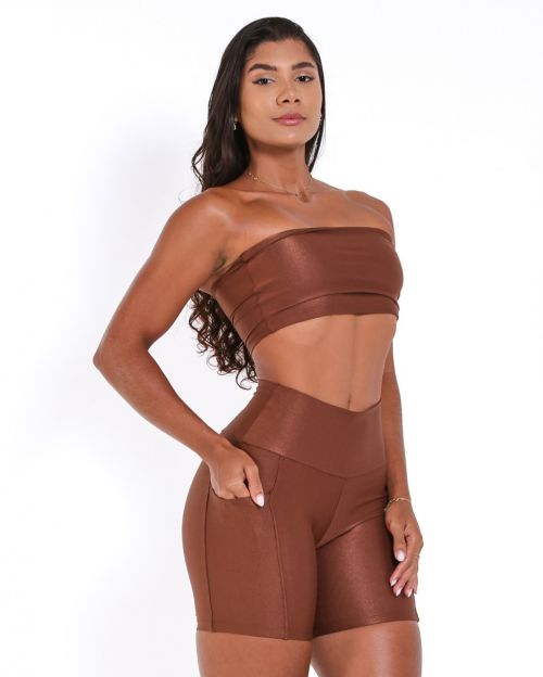Conjunto Short Bolso Duplo Compressão + Top Faixa