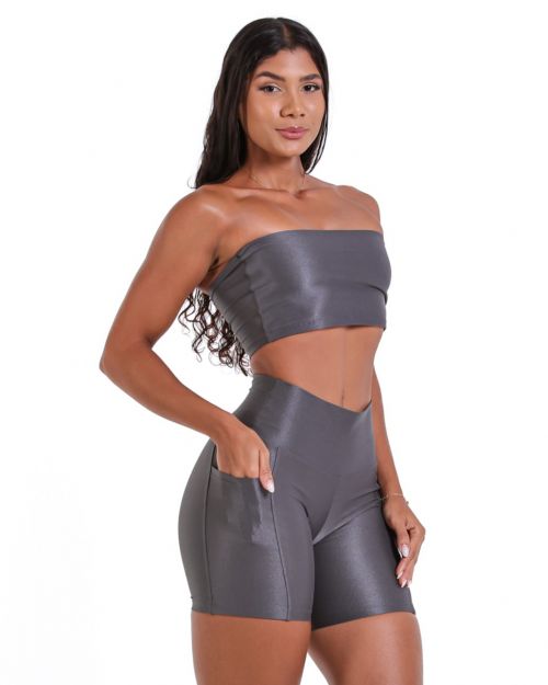 Conjunto Short Bolso Duplo Compressão + Top Faixa