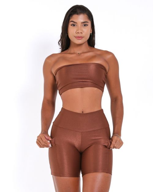 Conjunto Short Bolso Duplo Compressão + Top Faixa