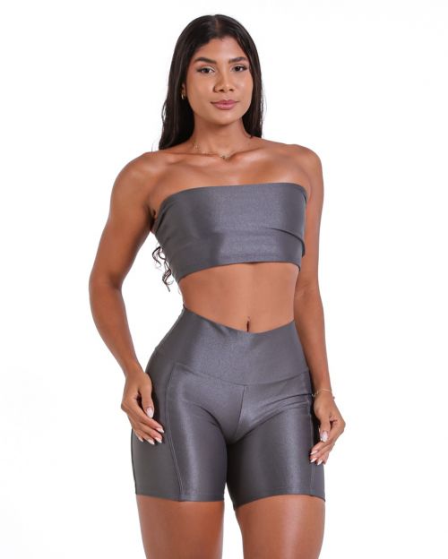 Conjunto Short Bolso Duplo Compressão + Top Faixa