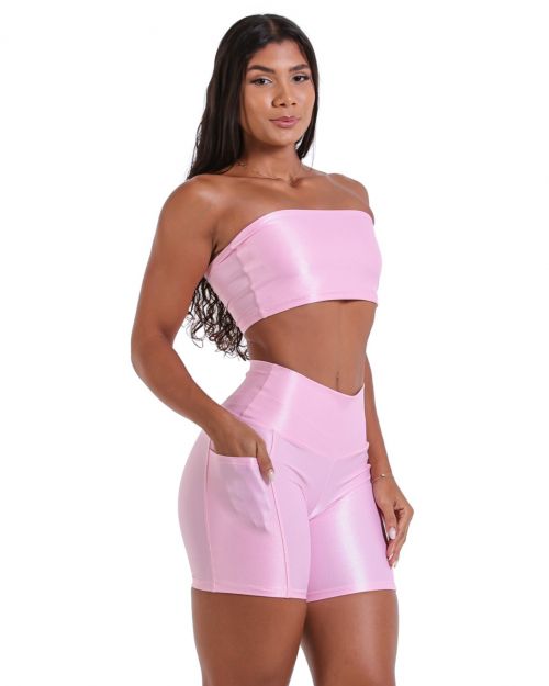 Conjunto Short Bolso Duplo Compressão + Top Faixa