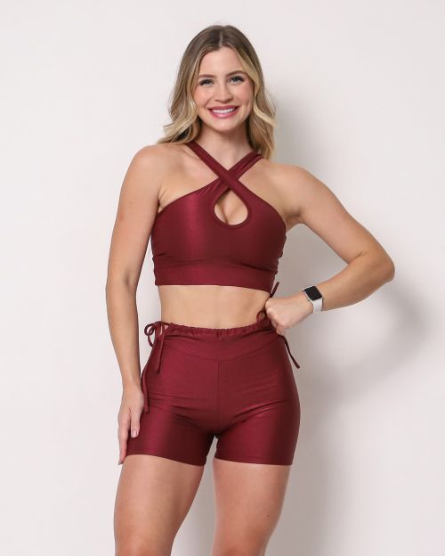 Conjunto Short Empina Ajuste Compressão + Top Cruzado