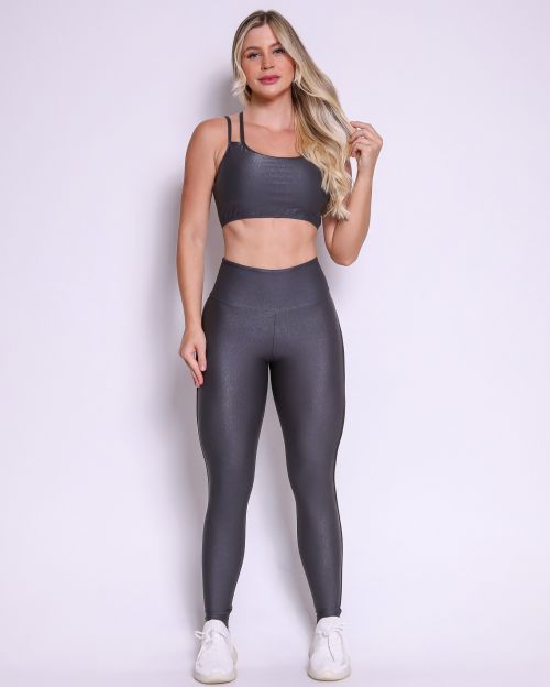 Conjunto Calça Legging Empina Vivo Cós Reto Compressão + Top Lari