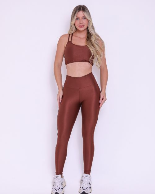 Conjunto Calça Legging Empina Vivo Cós Reto Compressão + Top Lari
