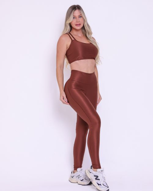 Conjunto Calça Legging Empina Vivo Cós Reto Compressão + Top Lari