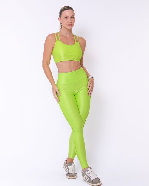 Conjunto Calça Legging Empina Vivo Cós Reto Compressão + Top Lari