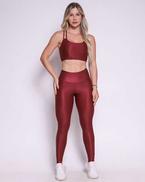 Conjunto Calça Legging Empina Vivo Cós Reto Compressão + Top Lari