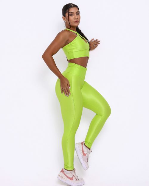 Conjunto Calça Legging Empina Vivo Cós Reto Compressão + Top Cruzado