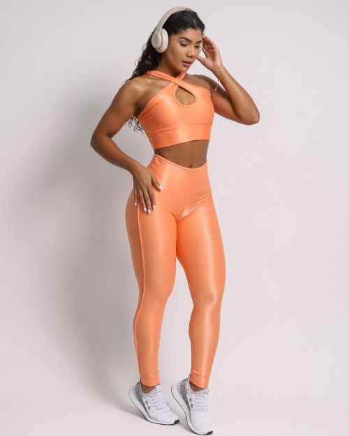 Conjunto Calça Legging Empina Vivo Cós Reto Compressão + Top Cruzado