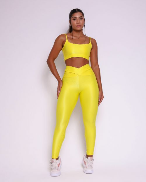 Conjunto Calça Legging Básica Cós Cruzado Compressão + Top Bruna