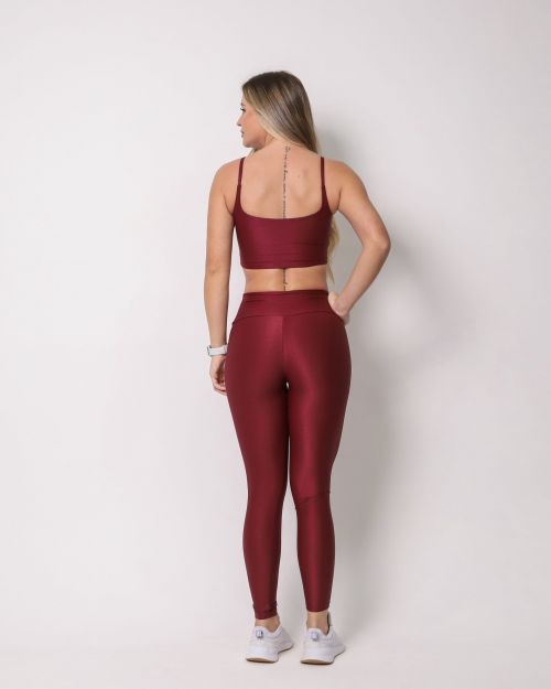 Conjunto Calça Legging Básica Cós Cruzado Compressão + Top Bruna