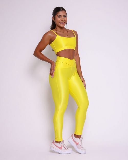 Conjunto Calça Legging Básica Cós Cruzado Compressão + Top Bruna