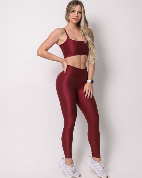 Conjunto Calça Legging Básica Cós Cruzado Compressão + Top Bruna