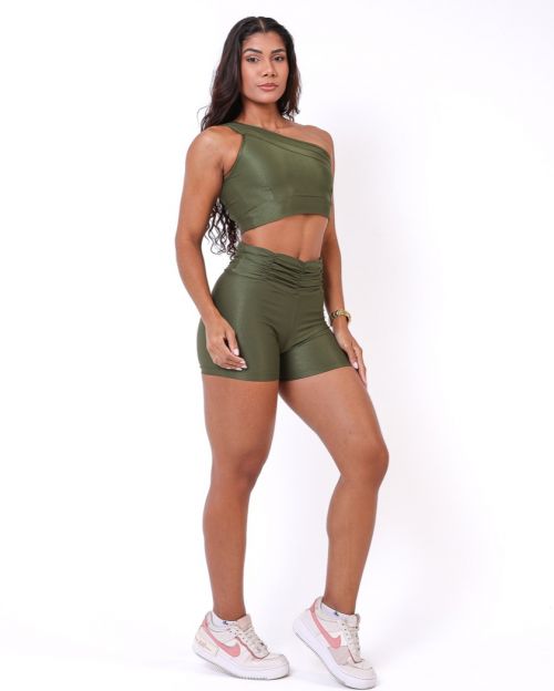 Conjunto Short Básico Cós Franzido Compressão + Top Paloma