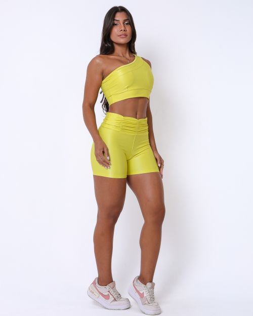 Conjunto Short Básico Cós Franzido Compressão + Top Paloma