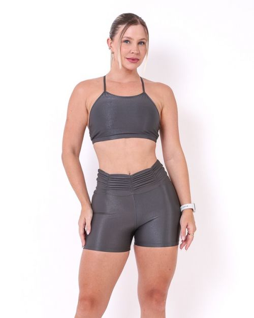Conjunto Short Básico Cós Franzido Compressão + Top Paula