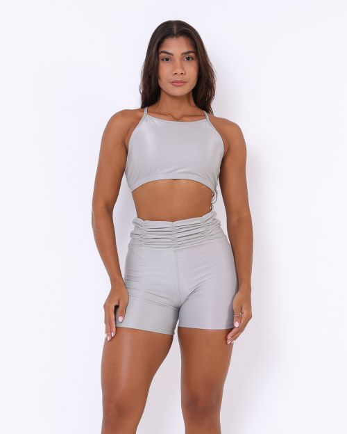 Conjunto Short Básico Cós Franzido Compressão + Top Paula