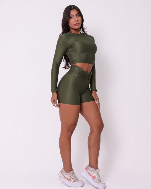 Conjunto Short Básico Cós Franzido Compressão + Top Maria