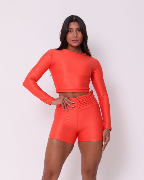 Conjunto Short Básico Cós Franzido Compressão + Top Maria