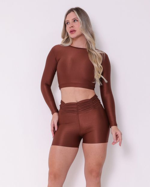 Conjunto Short Básico Cós Franzido Compressão + Top Maria