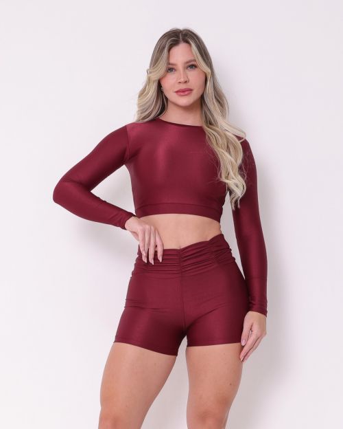 Conjunto Short Básico Cós Franzido Compressão + Top Maria