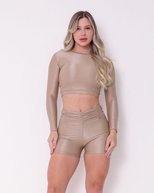 Conjunto Short Básico Cós Franzido Compressão + Top Maria