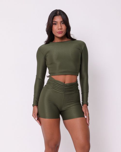 Conjunto Short Básico Cós Franzido Compressão + Top Maria