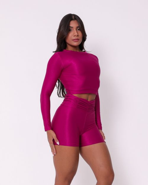 Conjunto Short Básico Cós Franzido Compressão + Top Maria