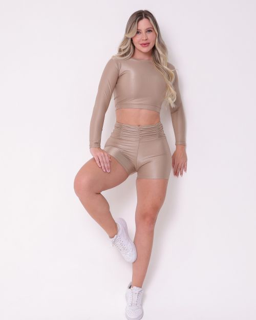 Conjunto Short Básico Cós Franzido Compressão + Top Maria