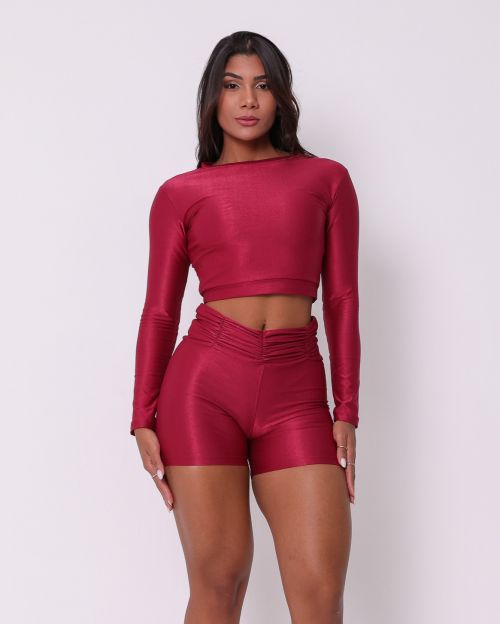 Conjunto Short Básico Cós Franzido Compressão + Top Maria