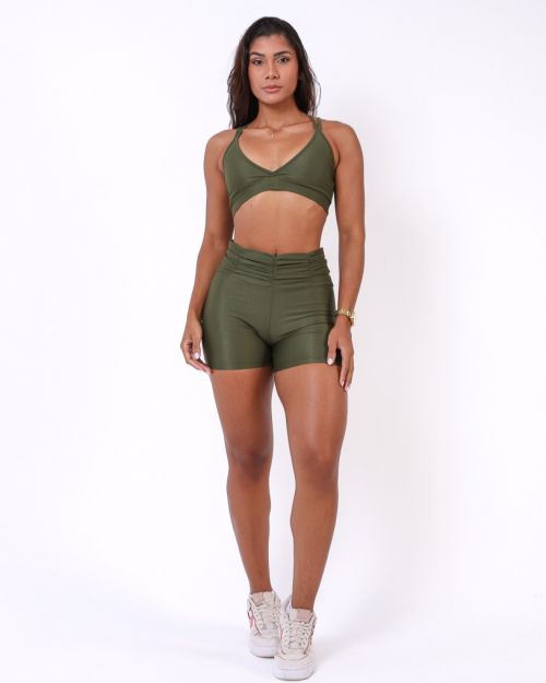 Conjunto Short Básico Cós Franzido Compressão + Top Vivi