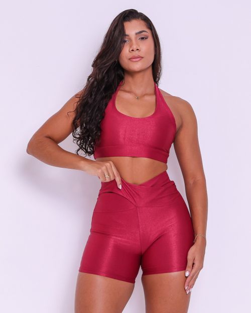 Conjunto Short Básico Cós Cruzado Compressão + Top Jhully