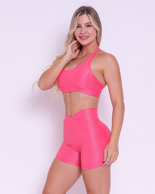 Conjunto Short Básico Cós Cruzado Compressão + Top Jhully