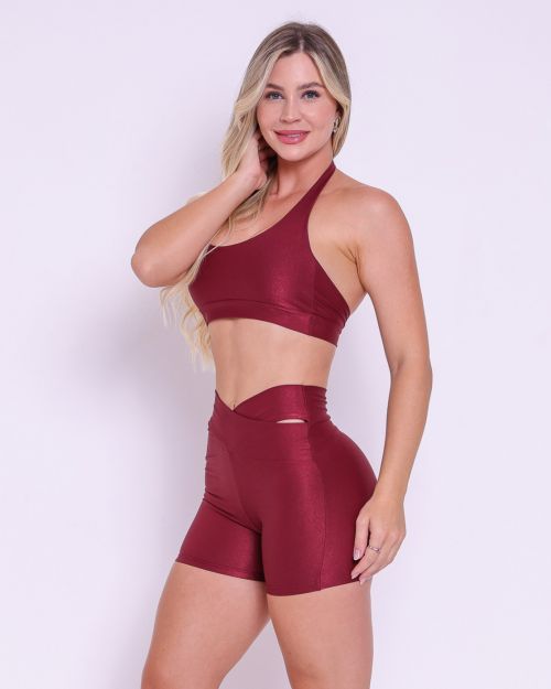 Conjunto Short Básico Cós Cruzado Compressão + Top Jhully
