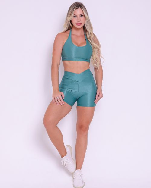 Conjunto Short Básico Cós Cruzado Compressão + Top Jhully