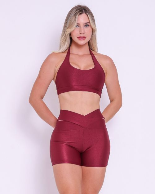 Conjunto Short Básico Cós Cruzado Compressão + Top Jhully