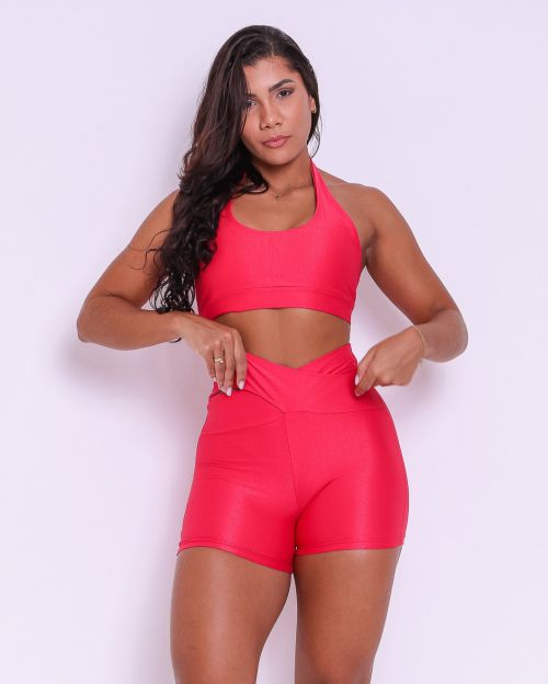 Conjunto Short Básico Cós Cruzado Compressão + Top Jhully
