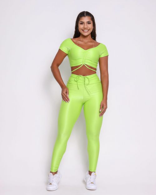 Conjunto Calça Legging Empina Compressão + Top Manguinha
