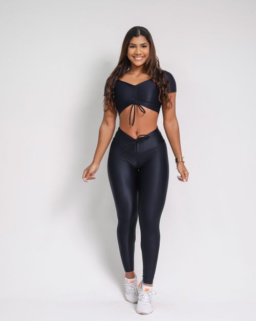 Conjunto Calça Legging Empina Compressão + Top Manguinha