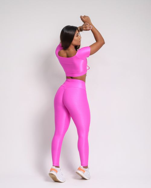 Conjunto Calça Legging Empina Compressão + Top Manguinha