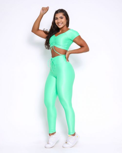 Conjunto Calça Legging Empina Compressão + Top Manguinha