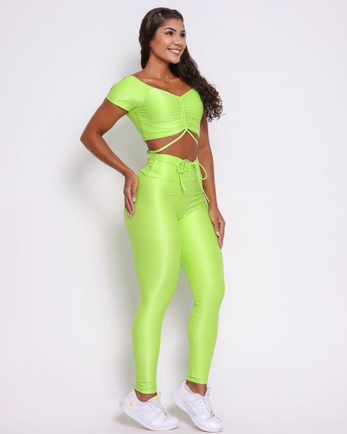 Conjunto Calça Legging Empina Compressão + Top Manguinha
