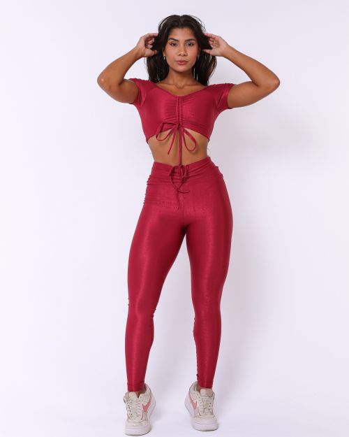 Conjunto Calça Legging Empina Compressão + Top Manguinha