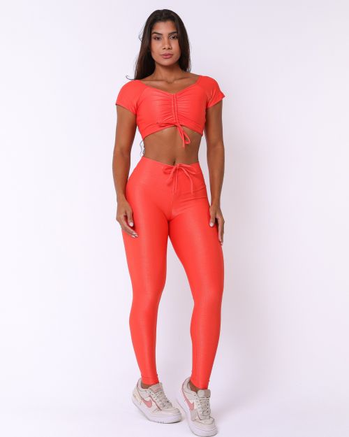 Conjunto Calça Legging Empina Compressão + Top Manguinha