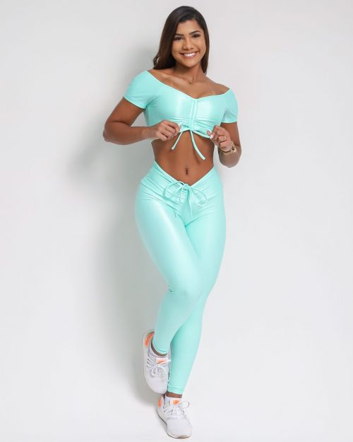 Conjunto Calça Legging Empina Compressão + Top Manguinha