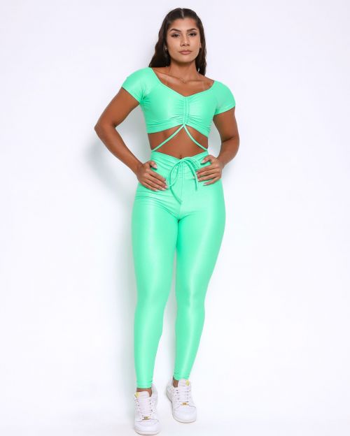 Conjunto Calça Legging Empina Compressão + Top Manguinha